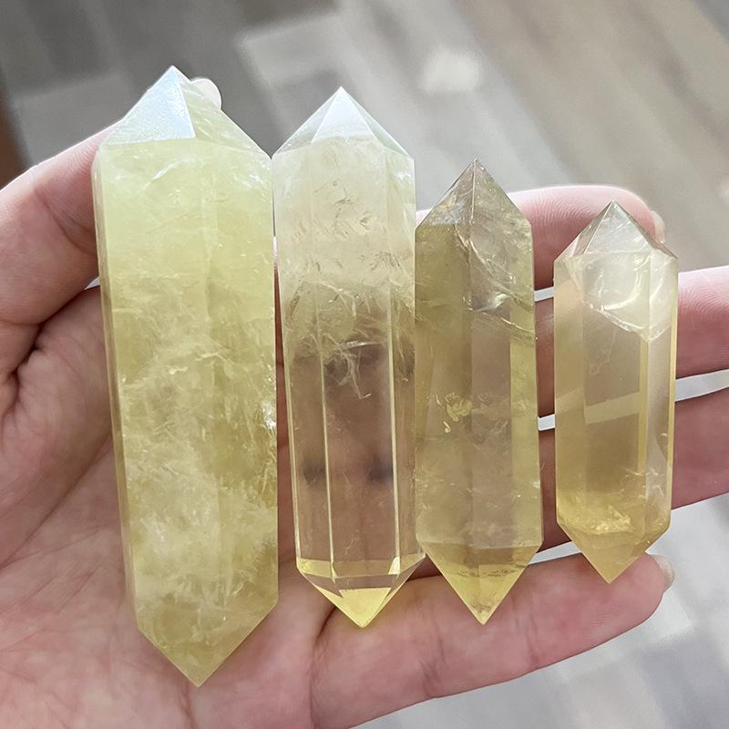 Natural Citrine Crystal Column: Polished Hexagonal Prism for Home or Office Decor
