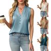 Женский летний топ без рукавов с V-образным вырезом, атласный, однотонный, на пуговицах, приталенный