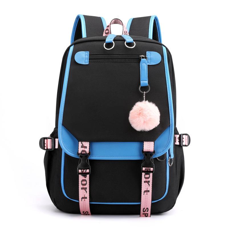 Large School Bags for Teenage Girls USB Port Canvas Schoolbag Student Book Bag Fashion Black Pink Teen School Backpack