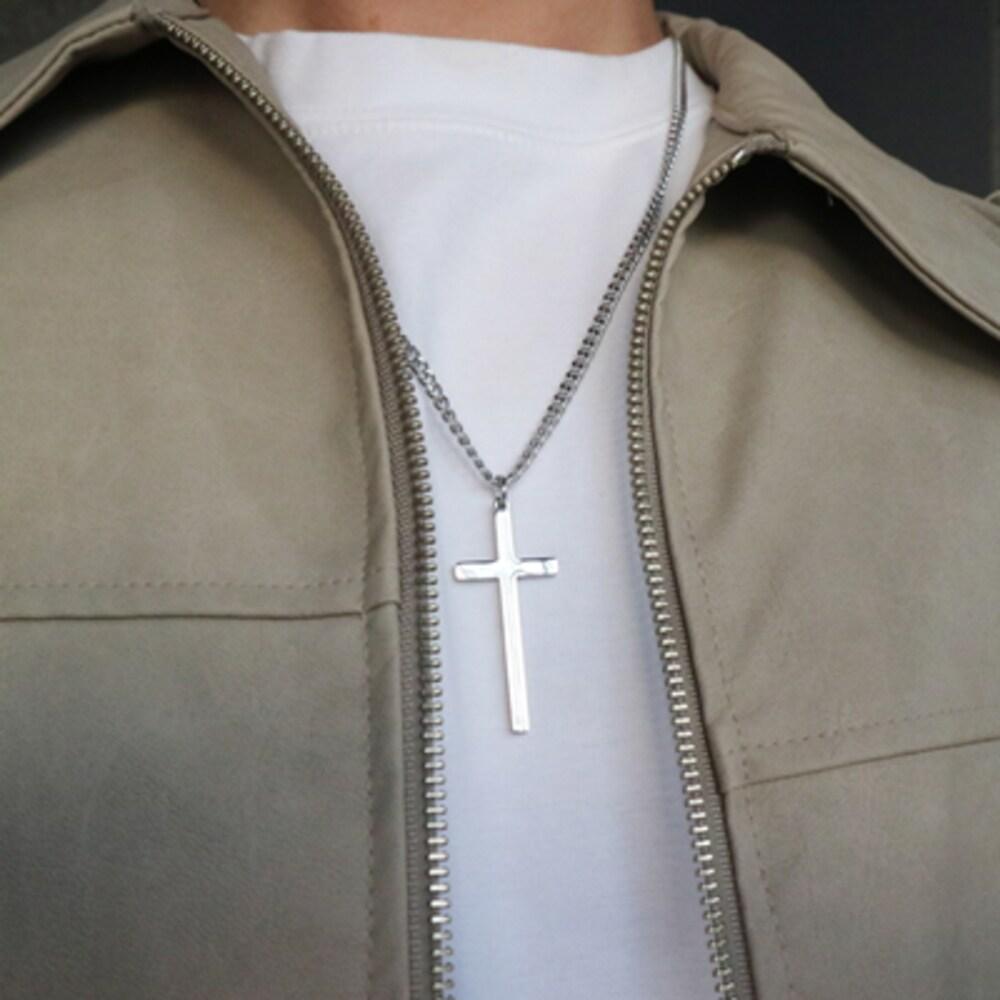 Men's Cross Necklace Big Chain Street Fashion Layered Tikita Cross Line