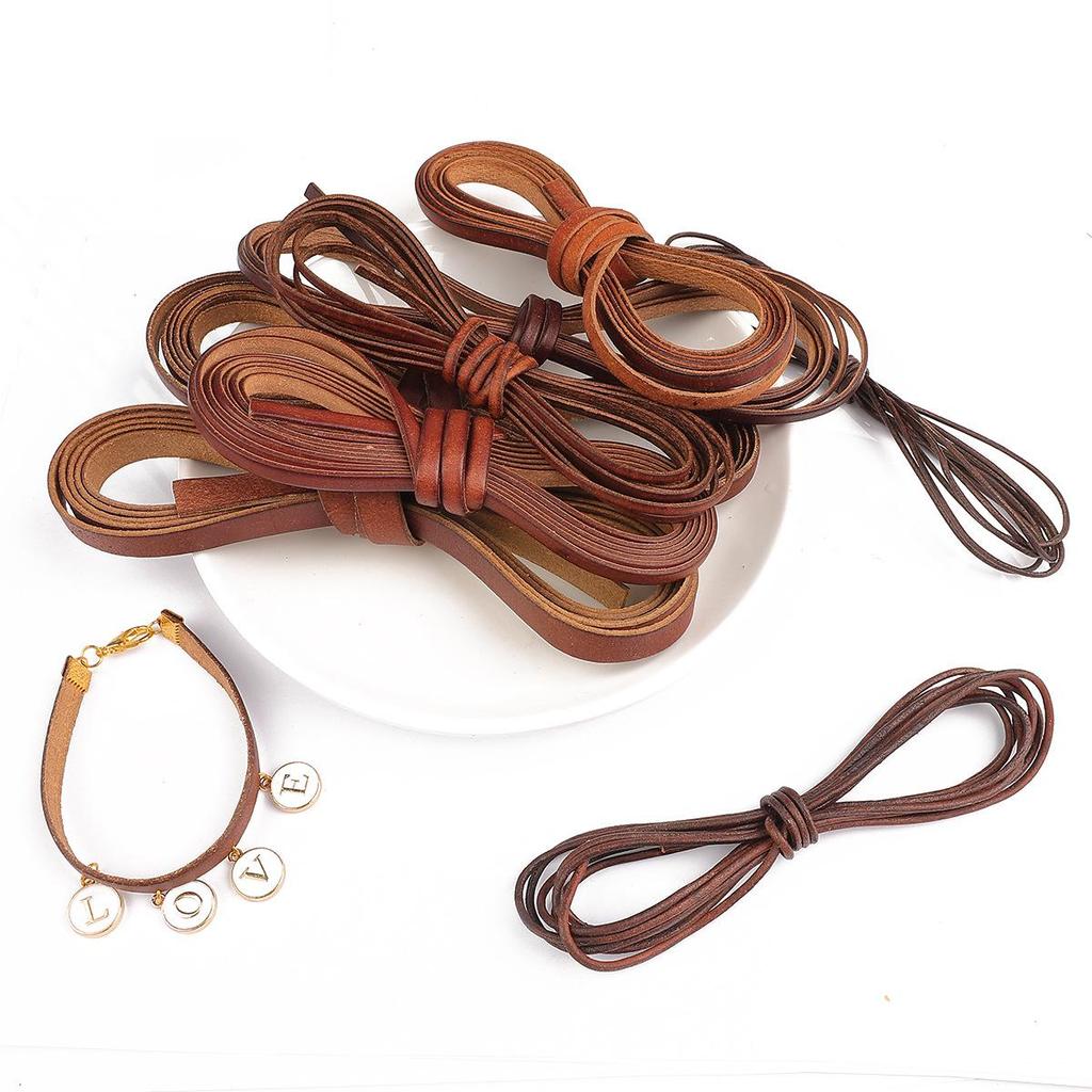 Ожерелье из шнура из натуральной коровьей кожи, сделай сам - Материалы для украшений ручной работы, Круглый/Плоский, Толстый шнур 2 м