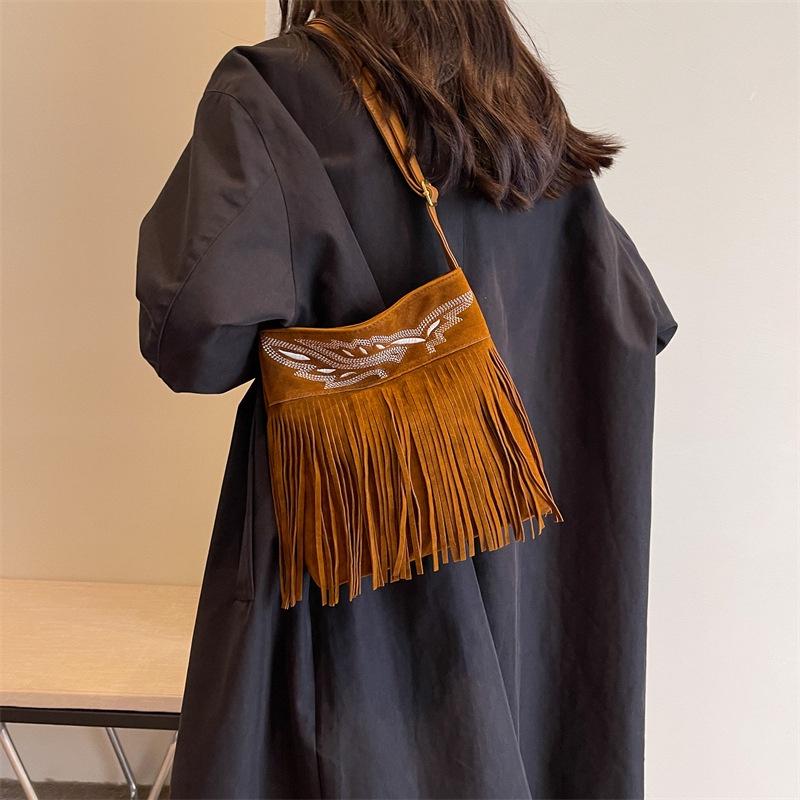 IELGY Модная матовая сумка-ведро с бахромой, сумка-мессенджер с текстурой плеча tide