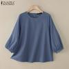 Womens Round Neck 3/4 Sleeve Loose Casual Blouse