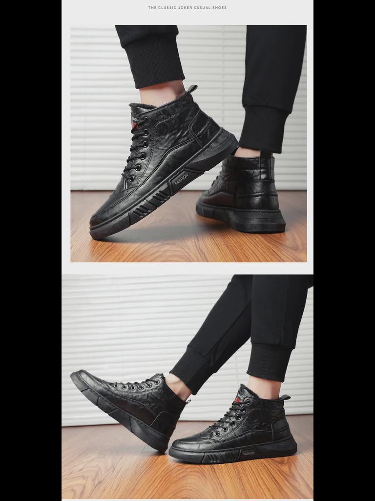 Мужские зимние ботинки-броги с высоким берцем из кожи - Теплые, Повседневные, на вельветовой подкладке