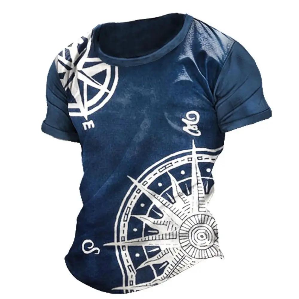 Новые винтажные футболки с принтом компаса 3D, мужская мода, футболка с коротким рукавом, свободная уличная одежда, топы Harajuku, футболки, одежда унисекс