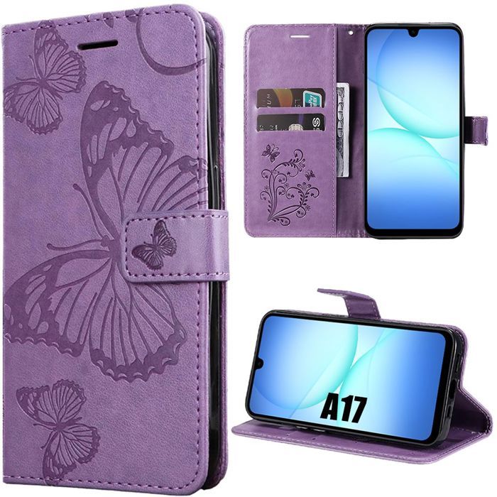 Coque de Protection - BOOLING - pour Samsung Galaxy A17 4G/5G - Synthécuir Motif Papillon Violet