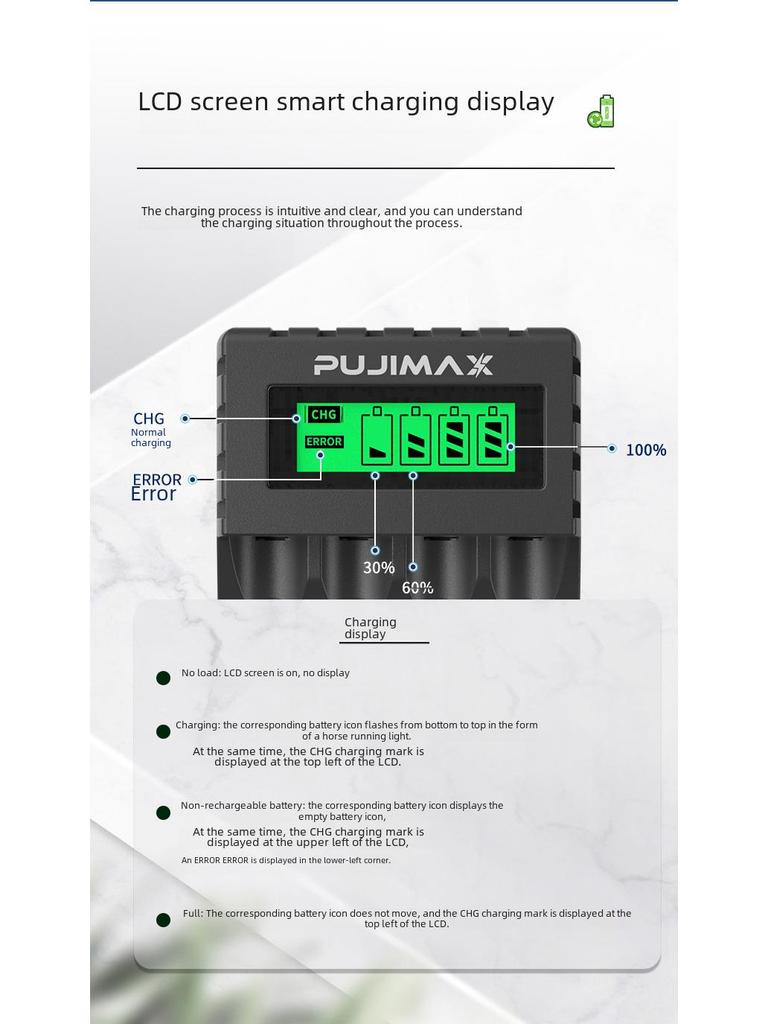Интеллектуальное зарядное устройство USB с ЖК-дисплеем для NiMH/NiCd аккумуляторов AA/AAA - 4 слота, 1,2 В