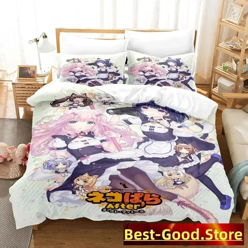 Милый комплект постельного белья Nekopara Пододеяльник Простыня Печатный комплект для кровати Наволочка Кровать Полный Queen King Размер Одеяло Спальня