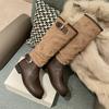Ma Sichun same thick heel suede splicing knight boots women's boots 2025 autumn and winter belt buckle thin boots