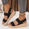 Thick-soled Beach Fashion Imitation Straw Wedge Shaped Roman Shoes Elastic Fabric Sandals Multi-function Women's Sandals Shoes
