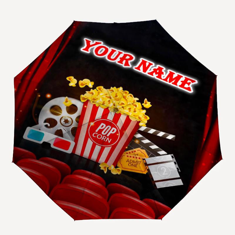 1PC Custom Name Movie Night Poster Automatic Folding Umbrella Compact Travel Umbrella for Men & Women, Ideal Gift for Christmas, Birthdays, Halloween