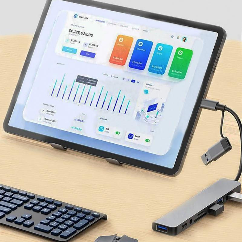 8-в-1 USB-C концентратор-расширитель, многопортовый адаптер, разветвитель Type-C, док-станция, кардридер SD для Samsung, ПК, планшета, быстрая передача данных, зарядка