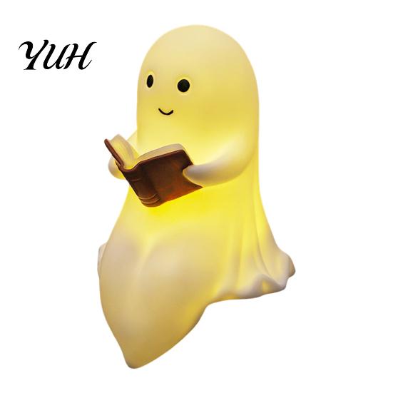 Halloween Room Decorations Ghost Lamp, Cute Middle Finger Ghost/Reading Book Night Light, Funny Space Saving Wall Lamp Spooky Figurine for Tabletop,