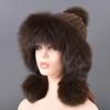 Bomber Hat Natural Mink Fur for Women Knitted Lining Hand-woven Fashion Warmth Pompom Winter Real Mink Fur Fox Fur Hats for Lady