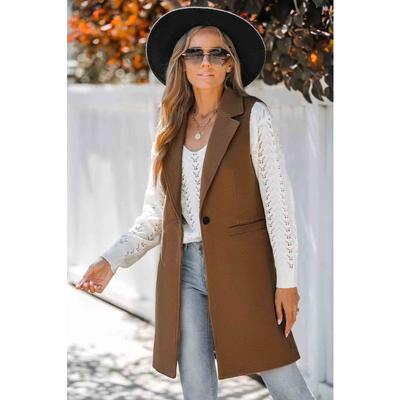 Женская мода повседневная однотонная принтованная куртка и пальто без рукавов с воротником-поло на осень-зиму