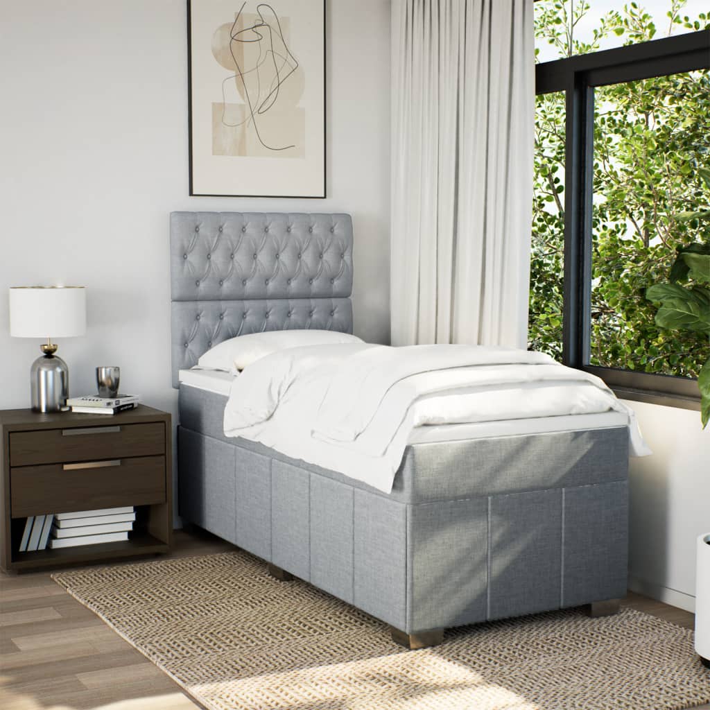 Box Spring Bed with Mattress Light Grey 90x200 cm Fabric