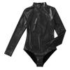Women's Shiny Metallic Long Sleeve Turtleneck Thong Leotards Dance Gymnastics Bodysuit Clubwear