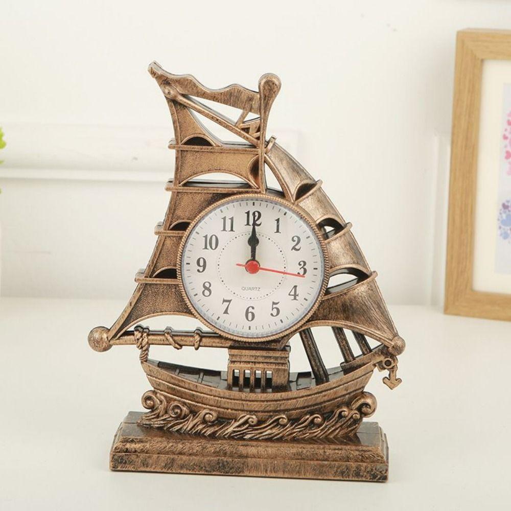 Lovely Sailboat Alarm Clock Mediterranean Desk Alarm Clock Retro Sailboat Sculpture Office