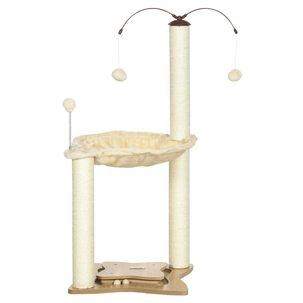 Cat Tree, with Scratching Posts, Hammock, Toy Ball - Beige