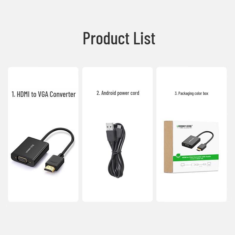 Ugreen MM102 Кабель-конвертер HDMI в VGA со звуком