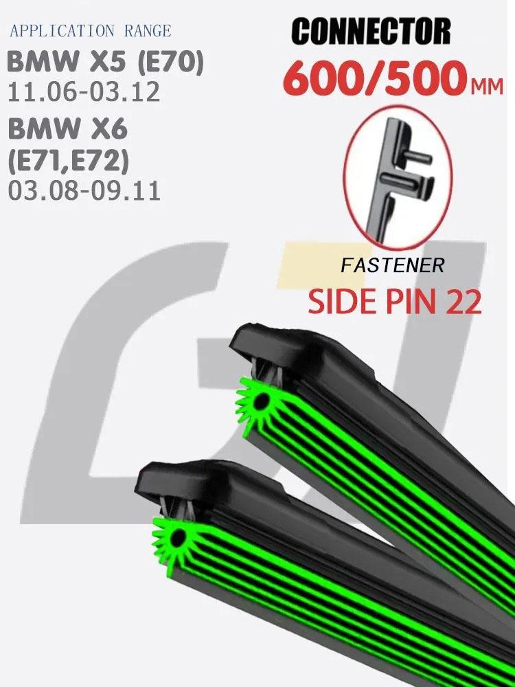 24"+20" Side Pin 22 Frameless Wipers, Quiet 11-Layer Rubber Blades for BMW X5 E70, X6 E71 E72