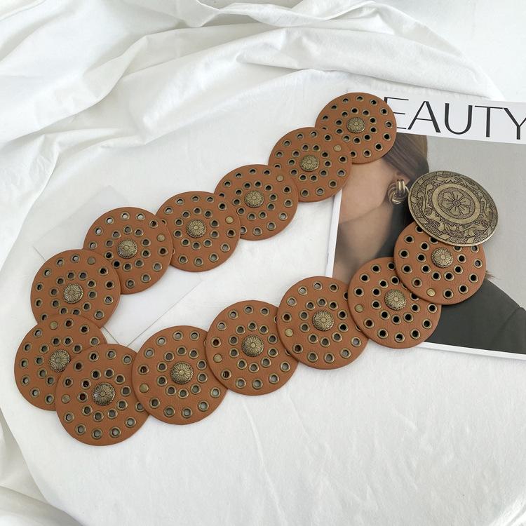 Ретро широкий пояс женский индивидуальный стиль вестерн джинсовый стиль круглый полый пояс украшение с юбкой талии уплотнение