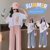 Summer 2025 New Style Girls' Short-Sleeved T-Shirt Set for Big Kids