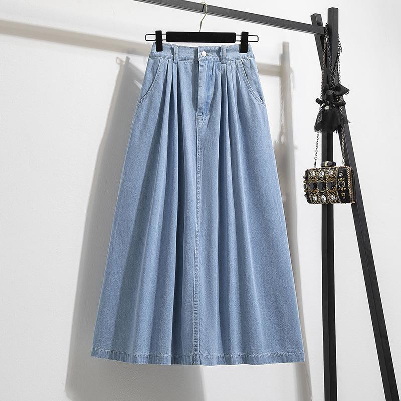 Plus Size A-Line Denim Skirt: Slimming, Mid-Length, Casual Swing Skirt for Women