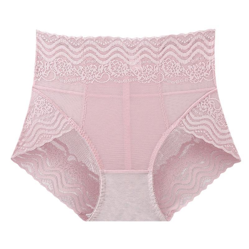 Lace High Waist Briefs Cinching Hip Lifting Underwear for Women Pure Cotton Antibacterial Strong Seamless Triangle Panties