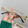 Rimless Square Double Bridge Sunglasses Fashion Stylish For Women Vintage Trend Brand Design Men Shades Eyewear
