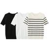 Fashion Style Summer New Arrival Women's Clothing All-Matching Round Neck Short Sleeve Basic Stripes Knitwear 8851017 105