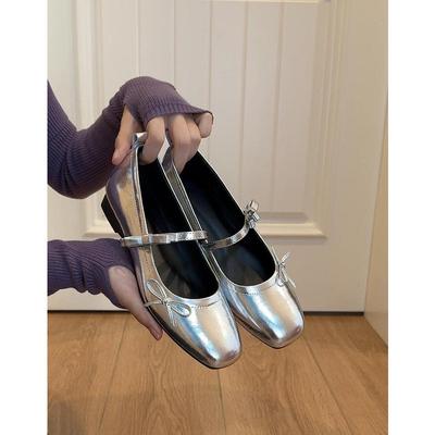 Версия из овчины~ натуральная кожа французские ретро туфли на плоской подошве с бантом легкие тонкие туфли женские новые серебристые вечерние туфли Мэри Джейн