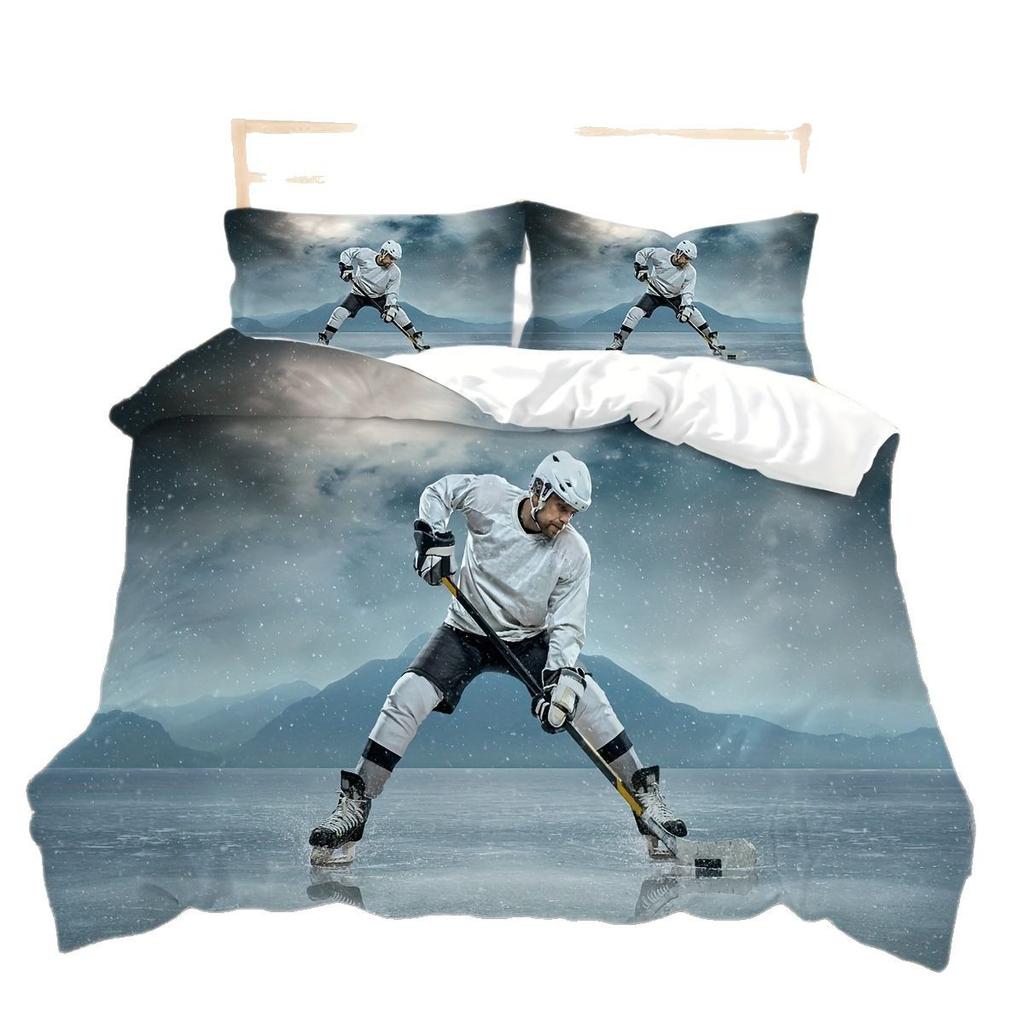 Ice Hockey 3D Digital Printing Quilt Cover Home Textile Three-Piece Three-Piece Set