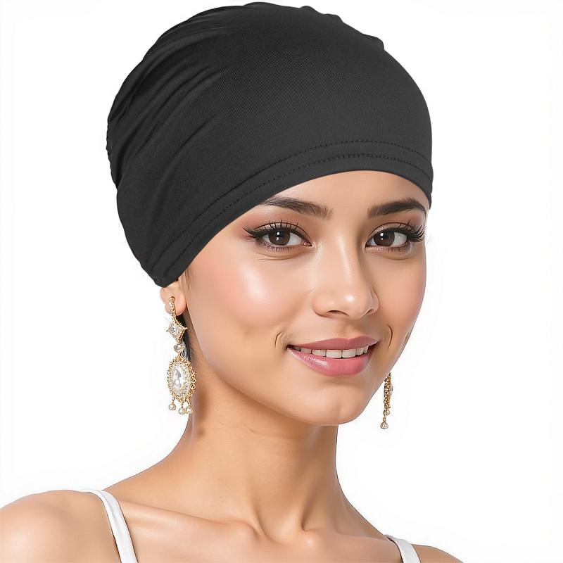 Womens Solid Color Hijab Cap Undercap Inner Cap Muslim Headwear Pull On Beanie All Seasons Comfortable Stretch