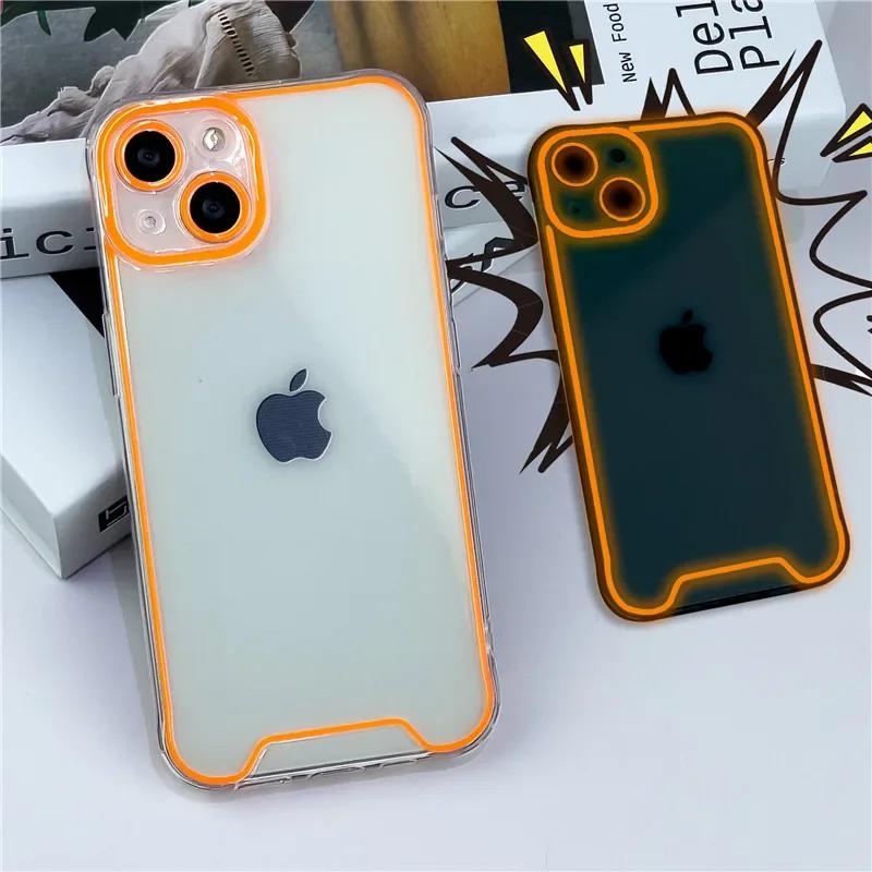 Светящийся силиконовый мягкий чехол с ночником для iPhone 14 11 12 13 14 15 Pro Max Plus XR XS Max, прозрачная задняя крышка