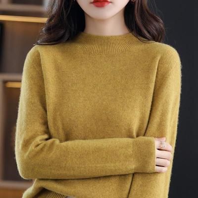 Женский трикотаж на осень и зиму, топ-футболка с полувысоким воротником, однотонный свитер-пуловер