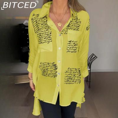 Весенняя женская рубашка-поло с длинным рукавом и принтом