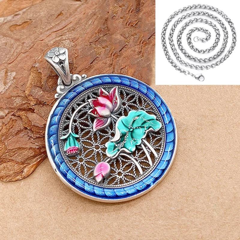 Архаичный рифмованный китайский стиль ожерелье с цветком пиона цветная эмаль круглый кулон этнический стиль кулон ювелирные изделия