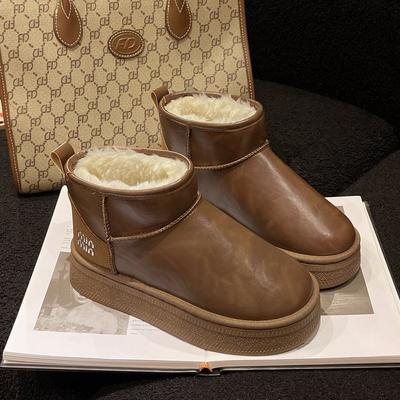 Платформа маффин зимние сапоги женские зима 2025 водонепроницаемые короткие голенища на высокой подошве хлопковые туфли теплые бархатные туфли-хлебцы женские