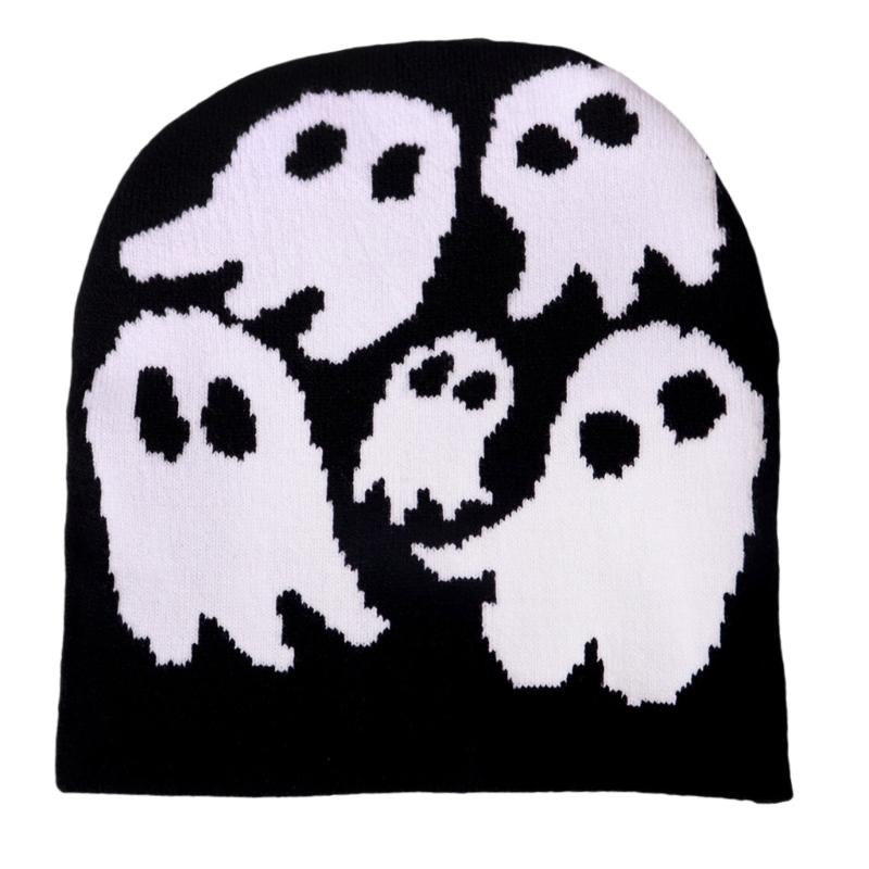 Halloween Skull Hat Unisex Knit Versatile Hat Knit Party Holiday Winter Warm Hat Fun Print Theme