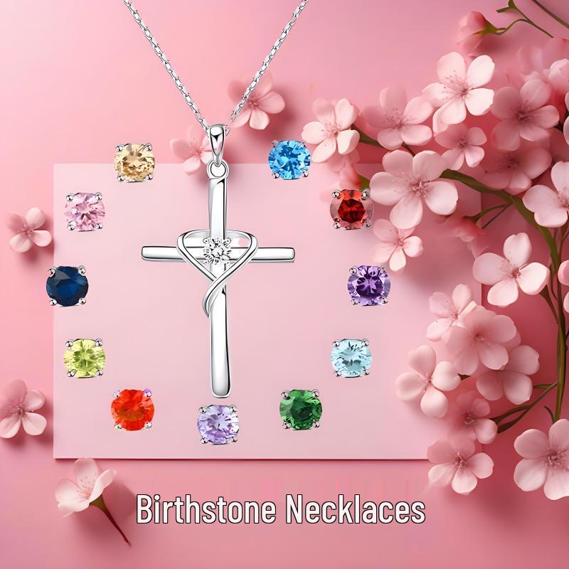 Серебряное ожерелье с крестом S925 Baisihui с камнем по месяцу рождения - Элегантный ретро-дизайн для женщин