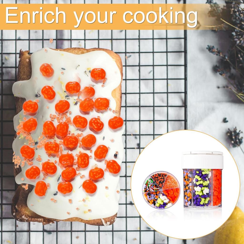 Halloween Sprinkles Mix, 6 Cell Assorted Festive Sprinkles Edible Colorful Variety Candy Sugar Sweets Icing Decorations for Bonbon Halloween Cookies