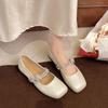 Shallow Mouth Crystal Shoes Woman 2025 Female Footwear Square Toe Rhinestone New Dress Summer Flat Mary Janes Crystal Shallow Mo