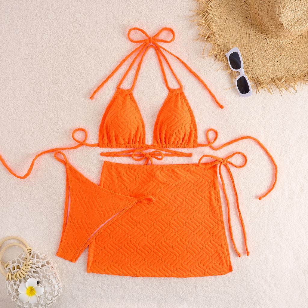 New European and American sexy bikini split skirt three-piece swimsuit women's vacation hot spring pure desire wind