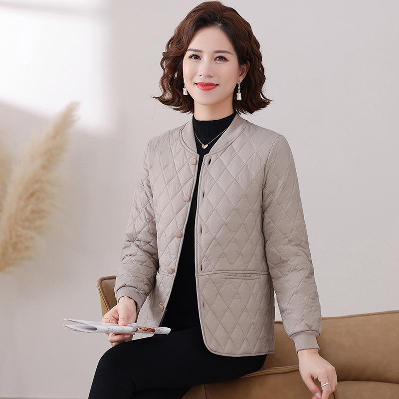 Winter New Light and Short Cotton-padded Mother Loose Collarless Cotton-padded Jacket Casual Rhombus Jacket Cotton-padded Jacket