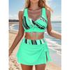 Женский комплект из 3 предметов купальника, модный бикини с юбкой, пляжная одежда, регулируемый верх с завязками и юбка с завязками по бокам