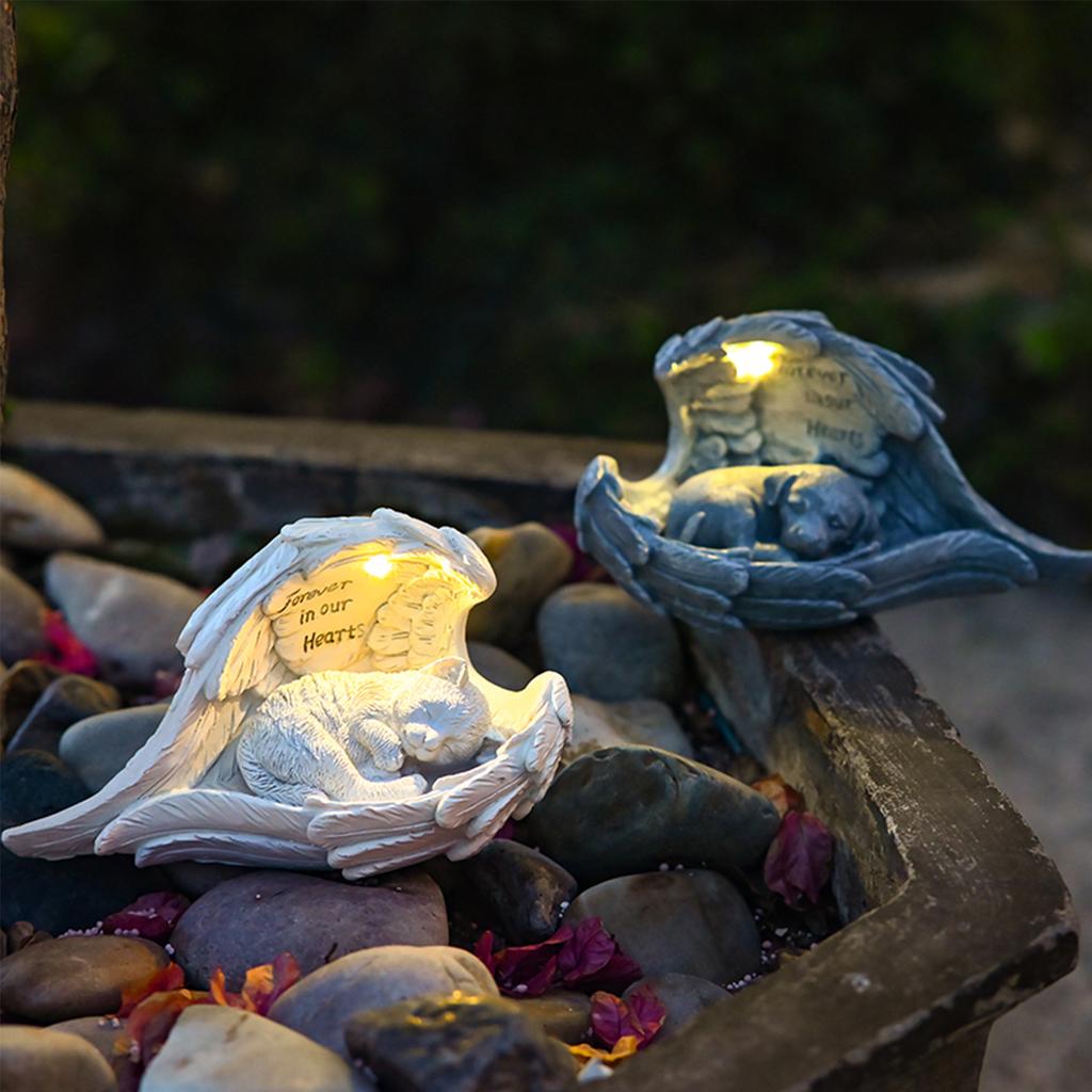 Pet Memorial Garden Statue with Solar Light Commemorative Pet Resin Ornaments Pet Memorial Resin Statue for Home & Garden Decor