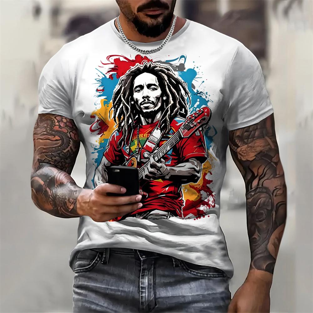 Ретро мужская футболка с рисунком в стиле рок, 3D-печать, модная летняя повседневная футболка с коротким рукавом и круглым вырезом, черные белые классические футболки