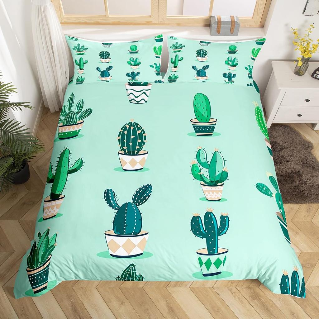 Комплект постельного белья с тропическим ботаническим рисунком, наброском луковичного кактуса, рисунком, пододеяльником, милыми пустынными растениями, пододеяльником с цветочным узором