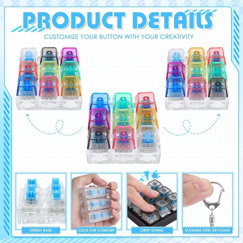 Clear Clicker Decompression Fidget Keychain Colorful Keycap Button Finger Clicker Toys Boys Girls